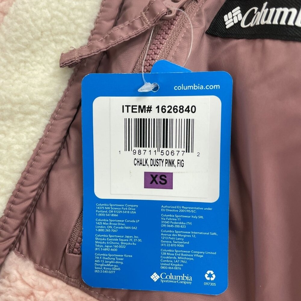 Columbia Women's XS Fleece Pullover Jacket Chalk Dusty Pink Fig Relaxed M0475 - Picture 8 of 12
